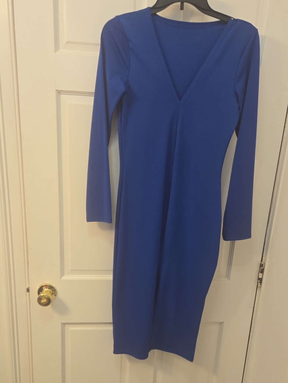 Long Sleeve V-Neck Bodycon Dress With Front Open Slit